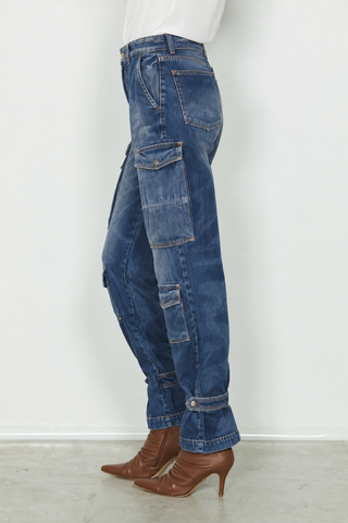 Panta patty_20_nos vita media con tasconi più patte più snap cargo fit in blue denim