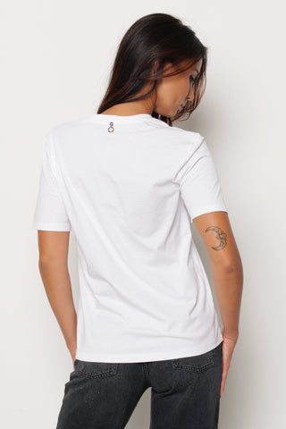 T-shirt MONREA mezza manica con scritte paillettes