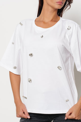 T-shirt ROMOALD mezza manica con pietre strass