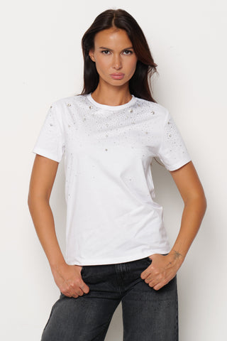 T-shirt REGNUM mezza manica con strass più pietre crystal