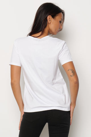 T-shirt SANTISI mezza manica con pietre strass bordo collo