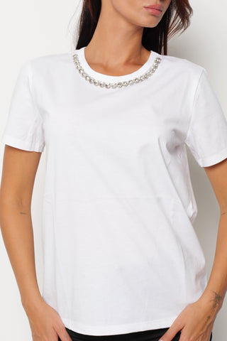 T-shirt SANTISI mezza manica con pietre strass bordo collo