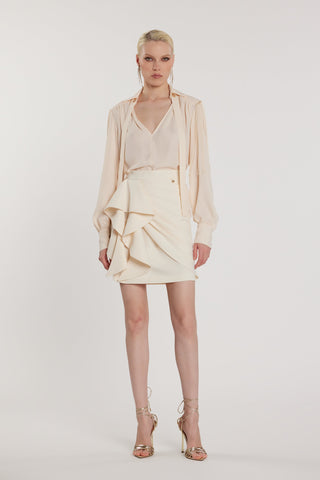 Blusa FLAPS scollo a V maniche lunghe più fusciacca più frange