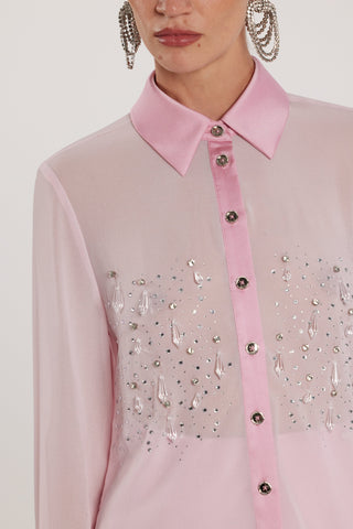 Camicia KITON maniche lunghe inserti in raso con gemelli più applicazioni strass più pendenti