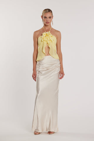 Top TENERAFY corto con gale più fiore spilla più bottoncini sul retro