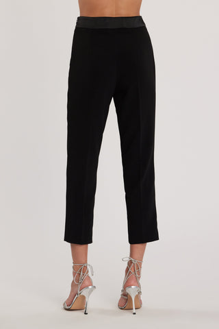 Pantalone NANTES_C vita alta con tasche Capri baschina in raso