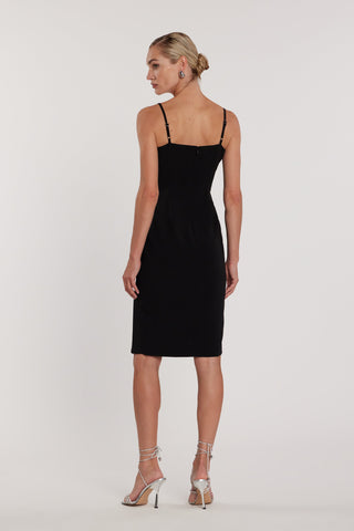 Abito PAT tubino midi con spacco davanti più fiocchi strass