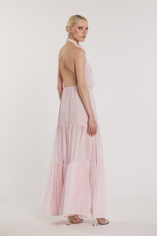 Abito TONIQUE lungo balze applicazione spilla fiore