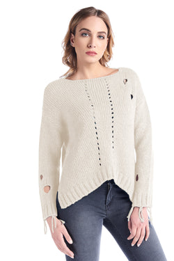 Maglia traforata con frange strass e spacchi laterali MARIATE