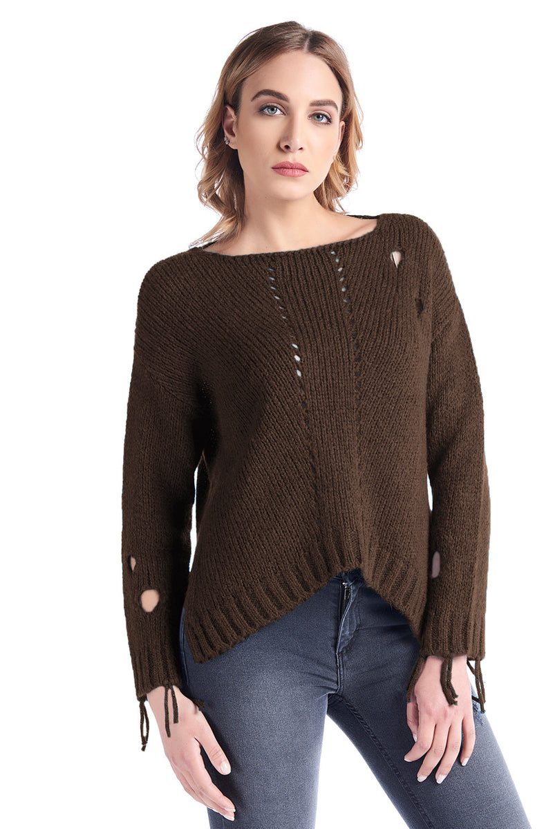 Maglia traforata con frange strass e spacchi laterali MARIATE