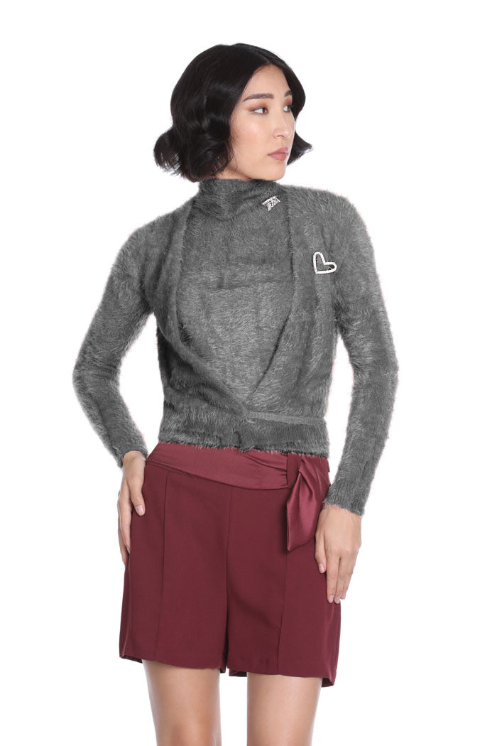Cardigan MATRIN corto manica lunga incrociato con spilla