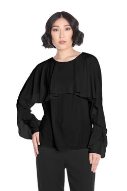 Blusa TONELLA manica lunga con volant più impuntura più spacchetto schiena