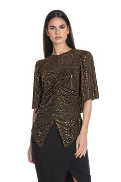 Blusa FAMILY mezza manica pipistrello con arricci più punte tessuto a specchietti