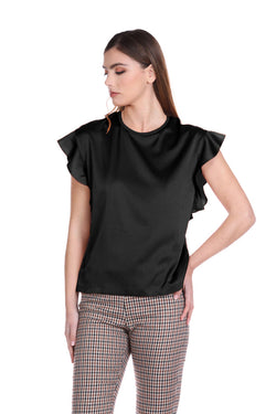 T-Shirt KEWIND mezza manica con rouches più ricamo logo più raso