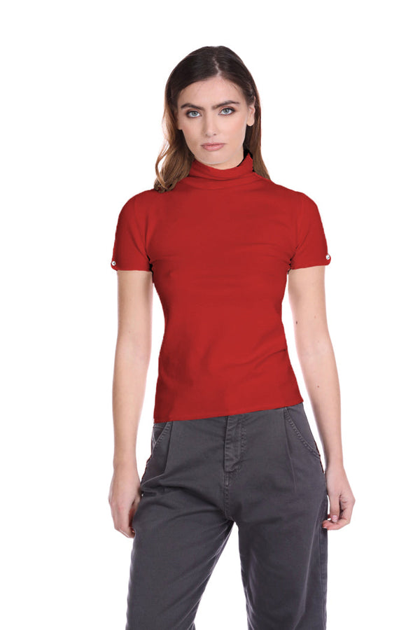 Maglia AMIRO mezza manica con bottone gioiello collo alto