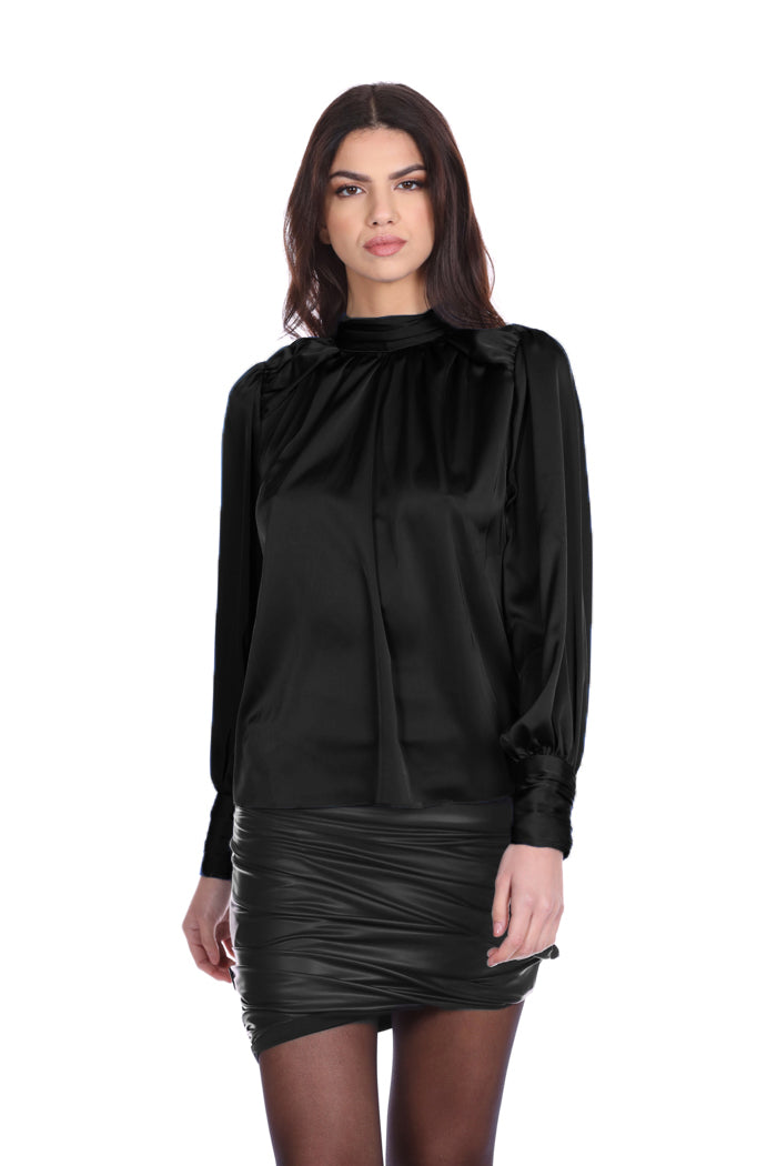 Blusa SOLYN manica lunga colletto più polsi con pieghe più bott.oro con goccia schiena