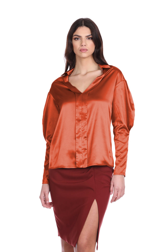 Blusa CRUSETTYN manica lunga con pinces più finta abbotonatura