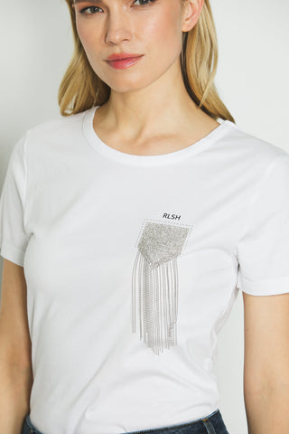 T-shirt KALPANA m/m con stampa logo più finto taschino con strass più catene