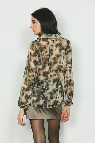 Camicia ALESSIA con arricci fantasia camouflage più lurex