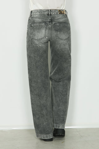 Panta ELLELONG_30 vita media 5 ts con rotture straight fit in black denim