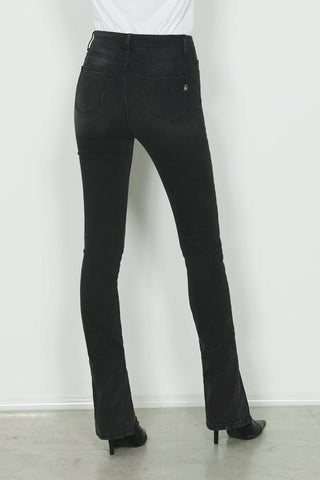 Panta SHAIRA vita slim alta 5ts con spacchi fondo in black denim