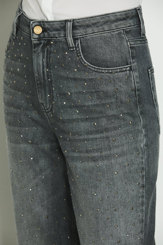 Panta CARLA_30 vita media 5 ts con strass baggy fit in black denim