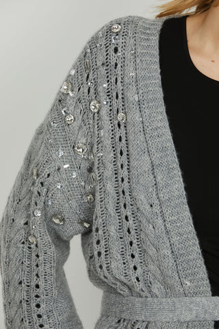 Cardigan ANDRO manica lunga con cintura più lavorazione trecce più applicazione pietre