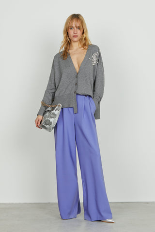 Cardigan VENETICO manica lunga over f.do asimmetrico con applicazione pietre