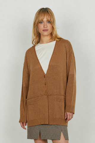 Cardigan MILOS lungo manica lunga con tasche più strass più rotture