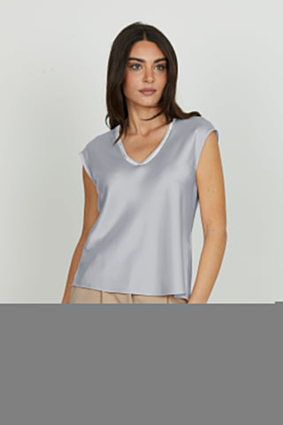 Blusa INQUAM mezza manica aletta scollo v con applicazione strass