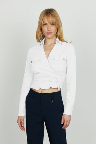 Camicia ARIA_S corta manica lunga incr.con fusciacca più patte più pietre strass