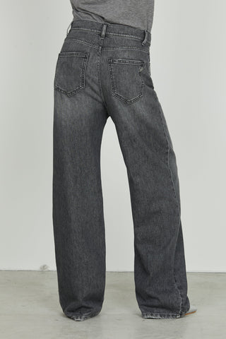 Panta GISELLE_31 v.media 5ts con perle più pietre strass loose fit denim black