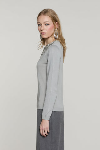 Maglia JORIA manica lunga con bordo paillettes più pietre più goccia schiena