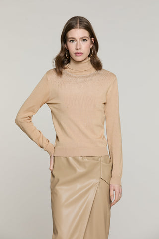 Maglia YUSEK manica lunga collo alto con strass