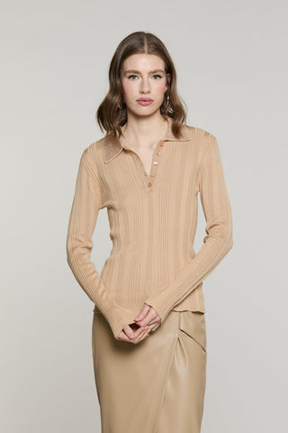 Maglia VESUS manica lunga polo con colletto strass costina