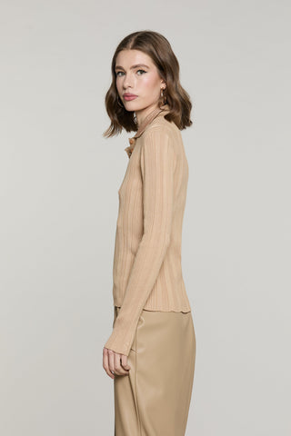 Maglia VESUS manica lunga polo con colletto strass costina