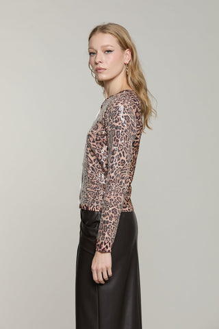 Cardigan LENOI manica lunga girocollo fant.animalier più paillettes