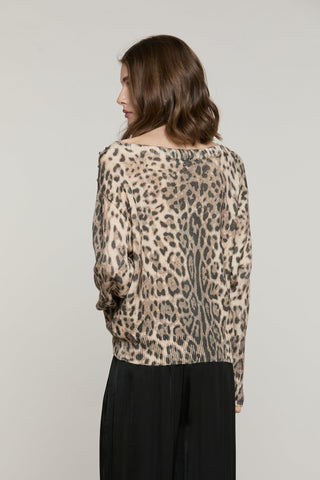 Maglia BAGLIO manica lunga collo barca fant.animalier con castoni più pietre