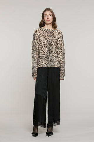 Maglia BAGLIO manica lunga collo barca fant.animalier con castoni più pietre