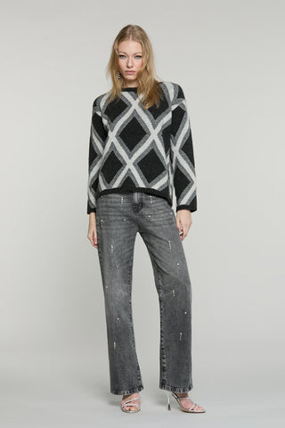 Maglia GRONINGA manica lunga girocollo con jacquard rombi