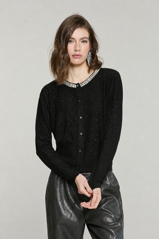 Cardigan SADE manica lunga girocollo con bottoni crystal più paillettes
