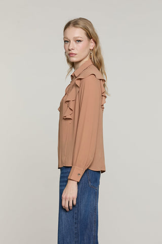 Blusa PARIETTI manica lunga con rouches più pieghe scollo v con collana logo