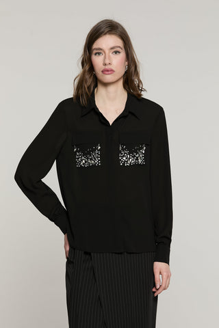 Camicia LIZZIE manica lunga con tasche più patte più strass
