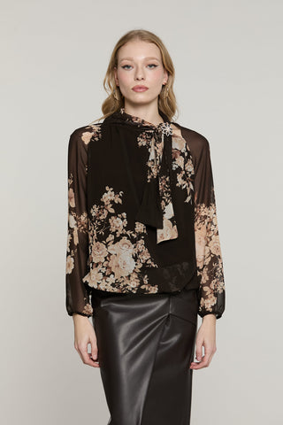 Blusa RATIH manica lunga con elastico colletto più fusciacca fantasia fiori