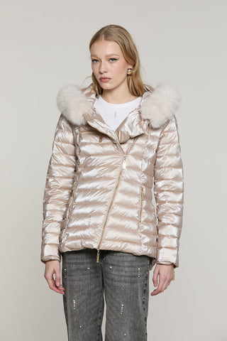 Piumino PYLEM_A manica lunga con ts più zip trasversale più cappuccio più bordo ecopelliccia staccabile
