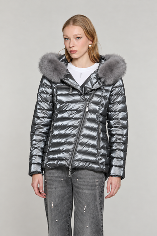 Piumino PYLEM_A manica lunga con ts più zip trasversale più cappuccio più bordo ecopelliccia staccabile