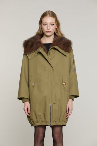 Parka MOYA lungo manica lunga con interno ecopellliccia collo ampio con zip più tasche