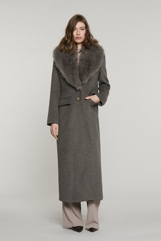 Cappotto SAVING lungo manica lunga con patte più tasche con collo ecopelliccia staccabile