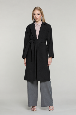 Cappotto CLEMIA lungo manica lunga raglan con tasche più cintura