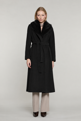 Cappotto ANNAPUR_BIS lungo manica lunga con collo pelliccia staccabile più cintura più tasche